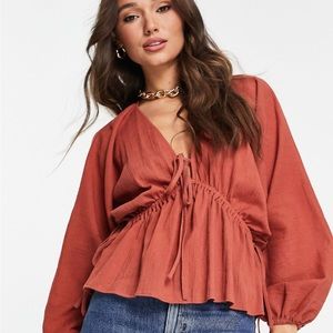 NWT ASOS DESIGN Natural Crinkle Top with Side Ties in Rust